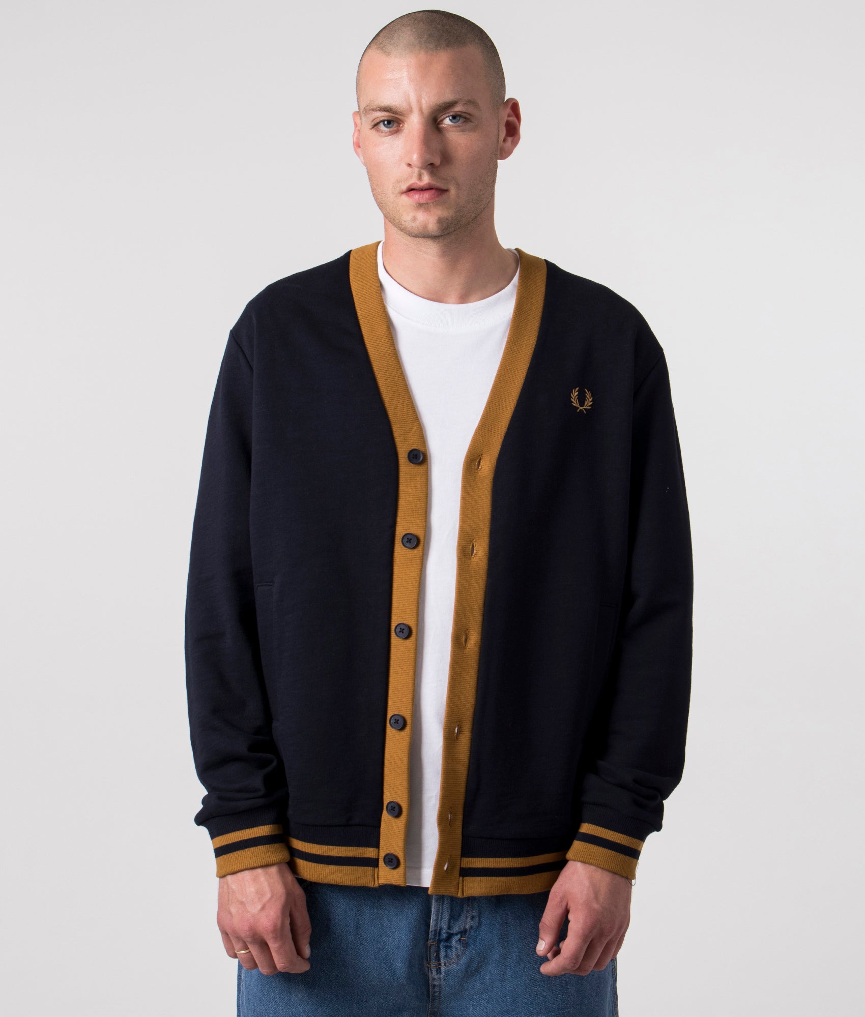 Contrast Detail Cardigan Navy | Fred Perry | EQVVS