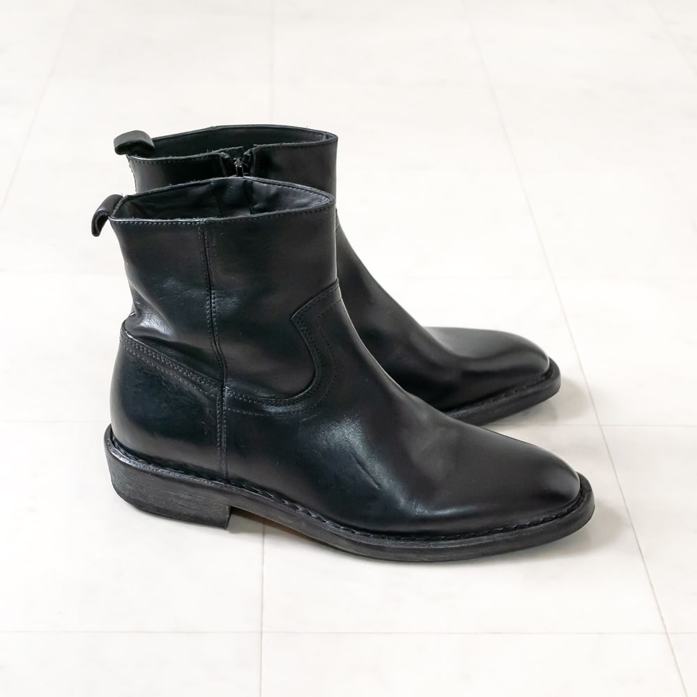 楽天市場】MOMA [モマ]サイドジップローヒールレザーショートブーツ22A