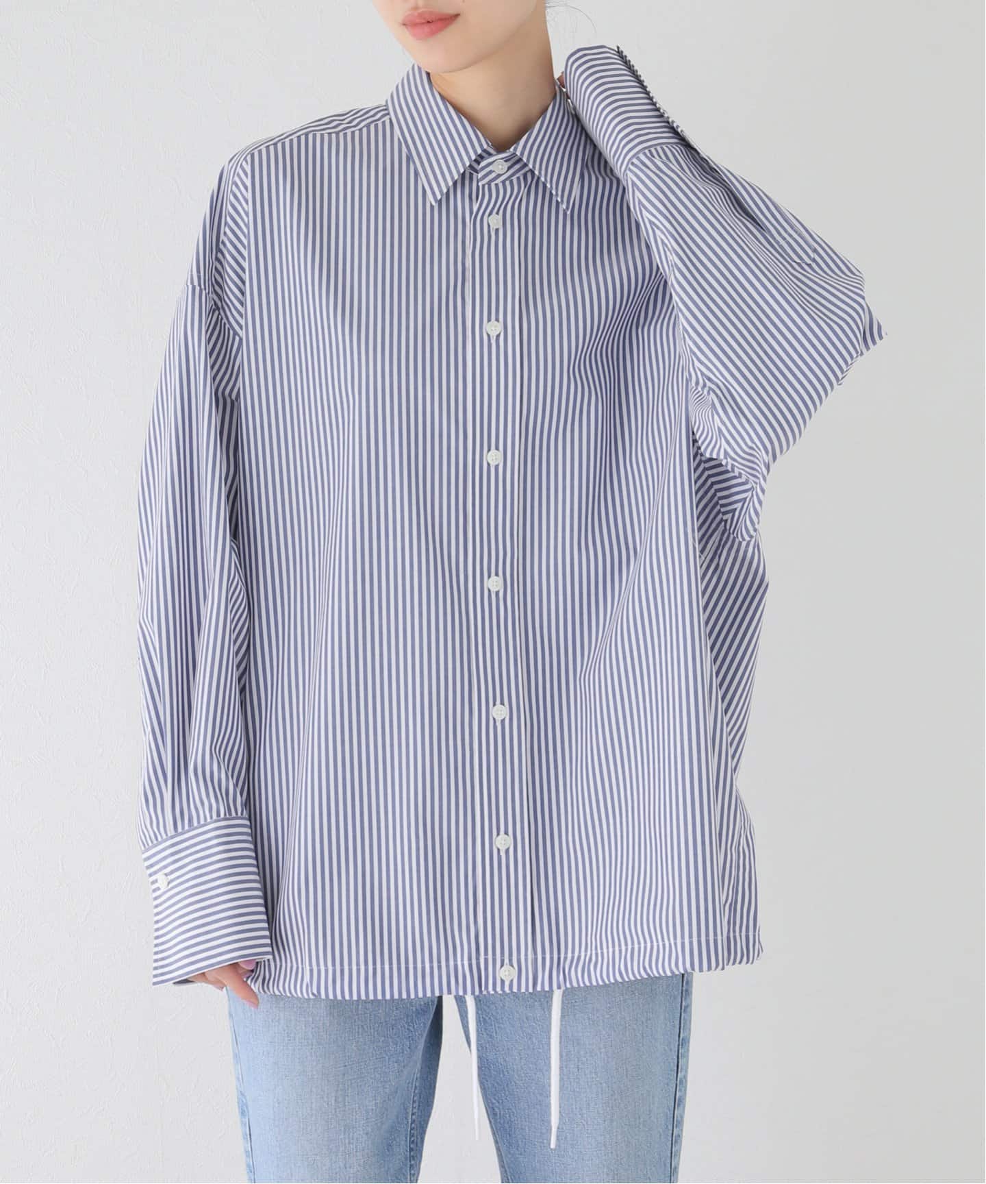 追加》CO/PEストライプヘムギャザーシャツ（シャツ／ブラウス）｜Spick