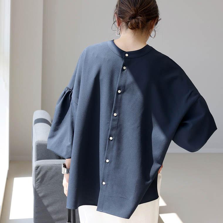 Aletta vita 爆買 ブラウス 後ろボタン シャーリング バンドカラー