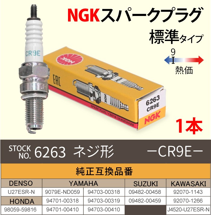 NGK 1本 スパークプラグ CR9E ネジ 6263 バイク プラグ 点火プラグ