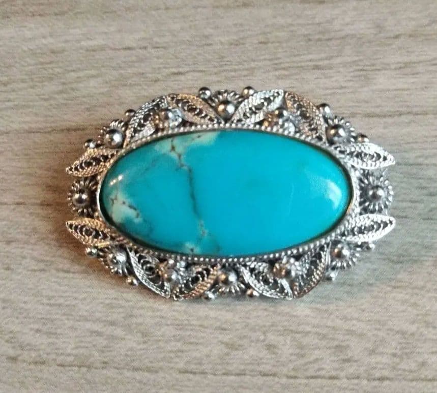SILVER ターコイズ ブローチ ターコイズ トルコ石 芋虫 ブローチ シルバー925 | クラウドジュエリー