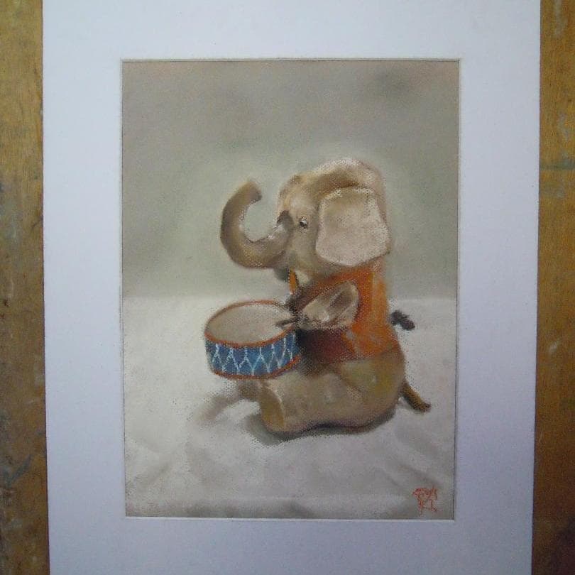 オモチャの象さん　額付き Wスロープ人形ぞう（板付）／ぞうのトコトコ（板とひも付）：おもちゃ