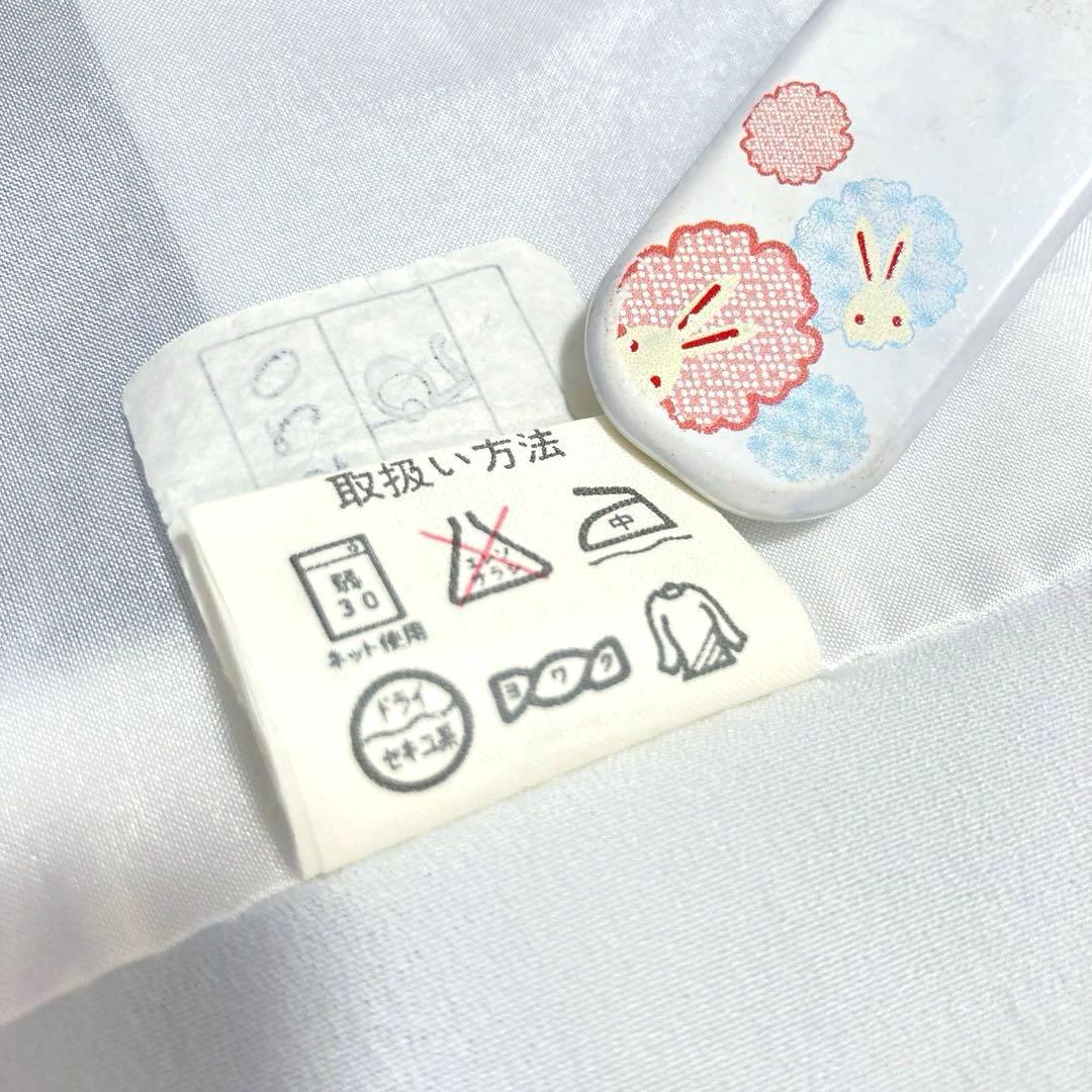 美品✨】撫松庵 洗える着物 小紋 牡丹 縦縞 灰紫 灰青紫 アンティーク調