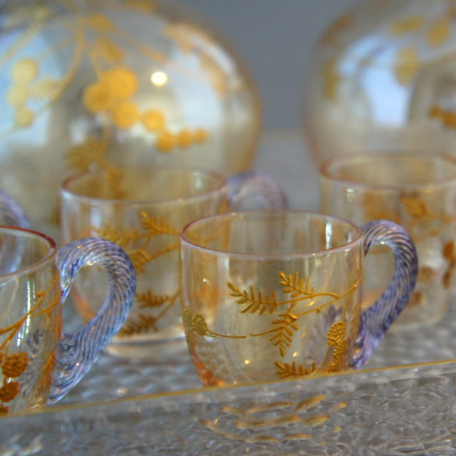 オールドバカラ「金彩 ラスター彩 草花文 リキュールセット