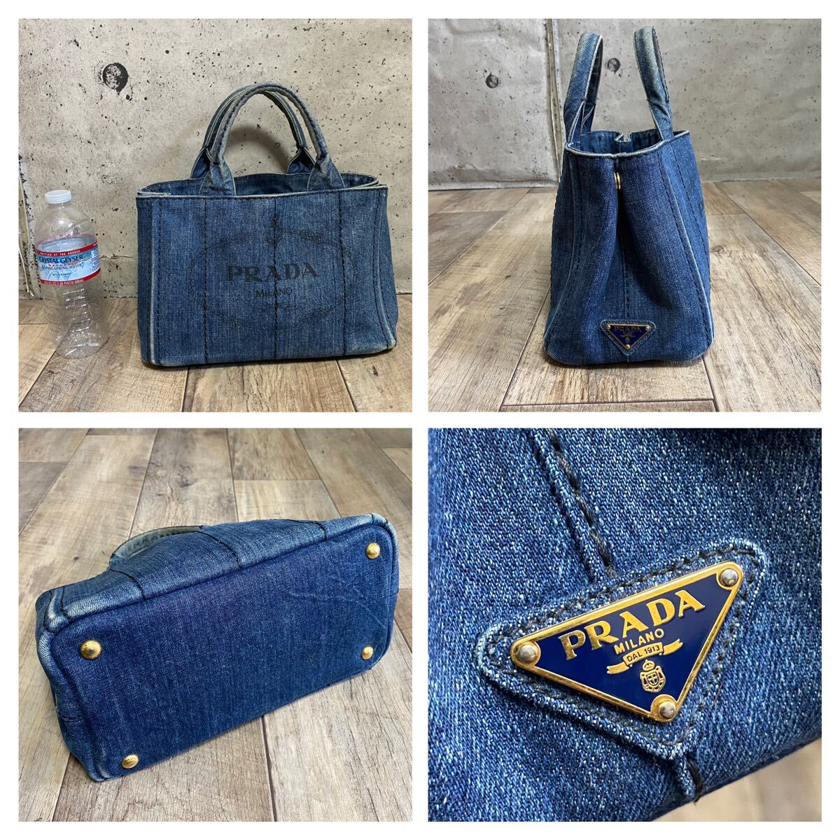 本物 PRADA プラダ カナパトート カナパ S ミニトートバッグ デニム