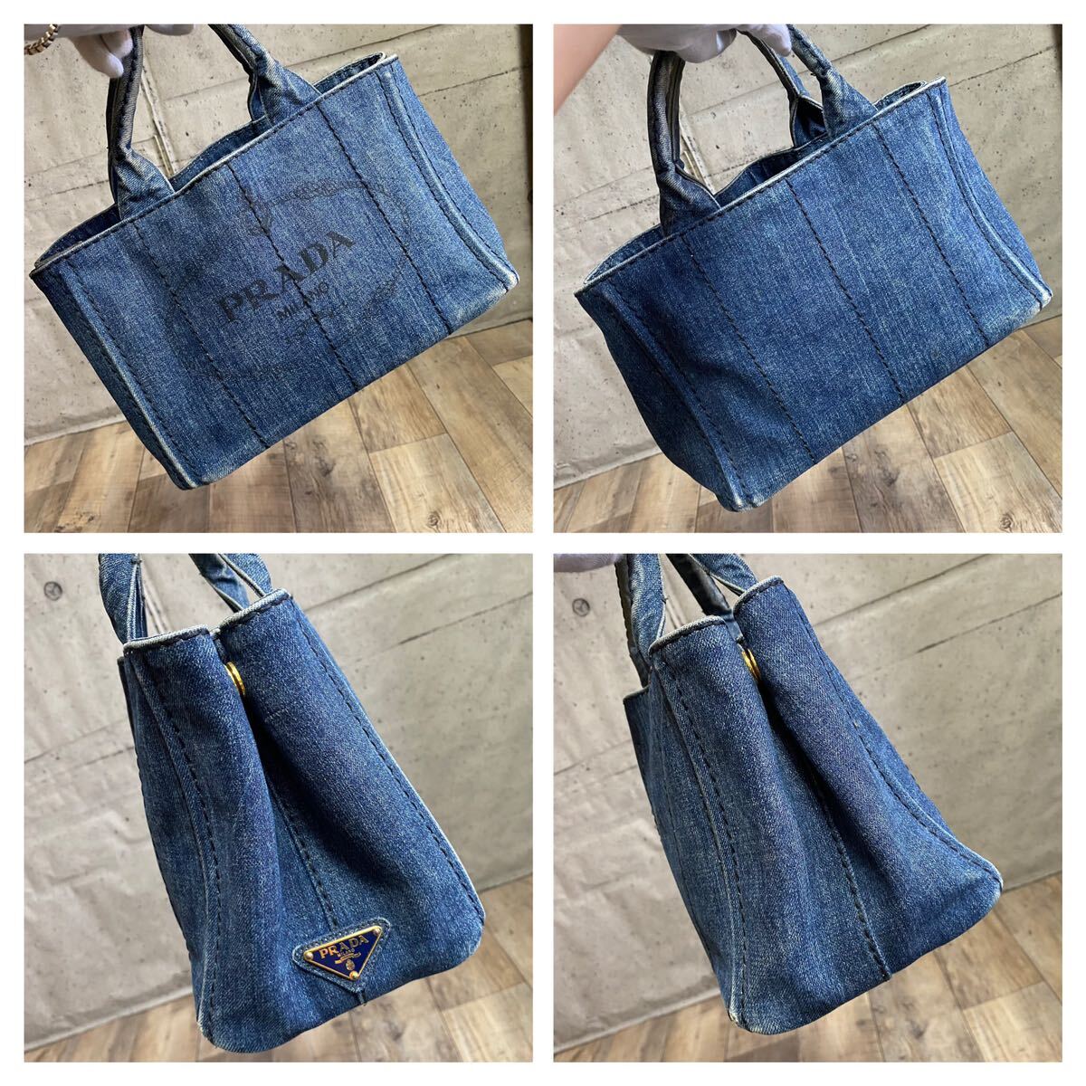 本物 PRADA プラダ カナパトート カナパ S ミニトートバッグ デニム