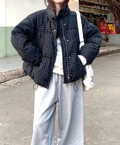 セール】【新色追加】チェック柄中綿ダウンジャケット（ダウン